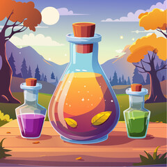 Magic potion bottle or Halloween witch elixir and poison drink
