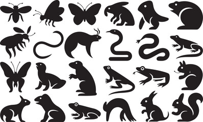 Diverse collection of animal silhouettes butterfly rabbit