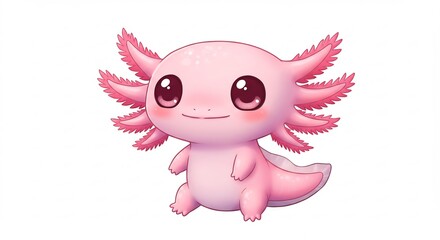 Fototapeta premium Adorable pink axolotl cheerfully poses soft light. AI Generated