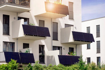Balcony Solar Panel System of Modern Apartments. Balconies Solar Stations for Strata Apartment...