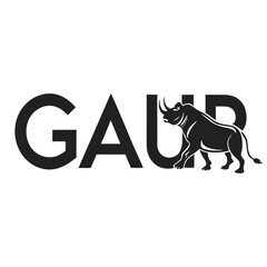 A gaur rhinoceros in a dynamic pose with bold text