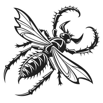 black and white wasp flying clip art preview