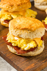Greasy Bacon Egg and Cheese Buttermilk Biscuit Sandwich