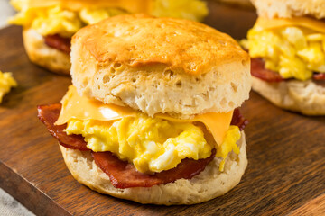 Greasy Bacon Egg and Cheese Buttermilk Biscuit Sandwich