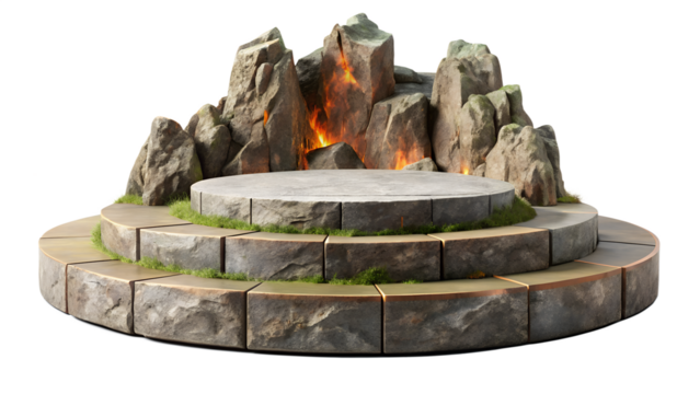 A stone platform with rocks isolated on transparent background, perfect for showcasing products or creating a natural display