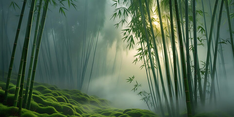 Peaceful Nature Scene in Bamboo Woodland