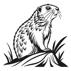 Obraz premium A curious groundhog sitting on a rock with grass