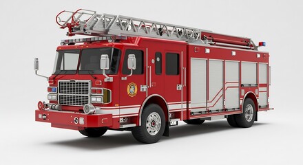 Powerful red firetruck stands ready against a bright studio backdrop. AI Generated