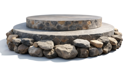 A rustic stone platform isolated on transparent background, ideal for showcasing products or creating a natural display