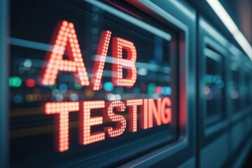 Illuminated A/B Testing Sign Reflecting City Lights a Modern Digital Age Concept with Glowing Red Led Letters