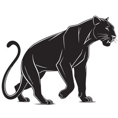 Obraz premium Stylized black panther walking, black and white illustration