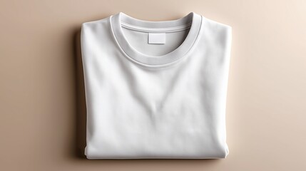 Folded white t-shirt on neutral background for minimalist display