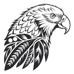 Obraz premium Stylized eagle head with tribal feather design, vector art