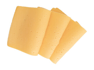 sliced cheese isolated on white background, top view