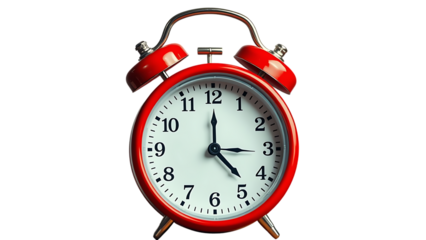 Red alarm clock waking up time passing transparent background isolated graphic resource cutout
