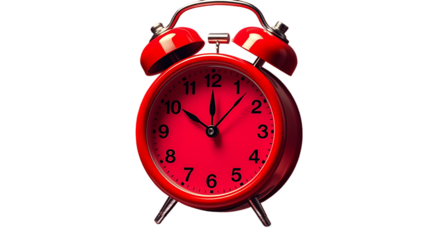 Red alarm clock waking up time passing transparent background isolated graphic resource cutout