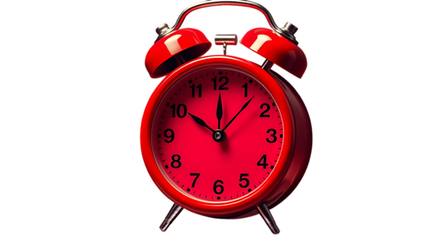 Red alarm clock waking up time passing transparent background isolated graphic resource cutout