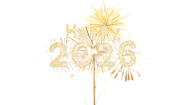 Happy New Year celebration party fireworks sparkler set cutout isolated on transparent background Go
