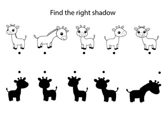 Cute cartoon illustration featuring playful giraffes with various expressions, showcasing their unique characteristics and shadows, ideal for children's educational materials and playful designs