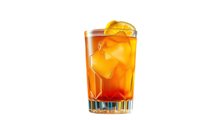 Godfather cocktail with lemon twist garnish transparent isolated background Mixology bar menu colorf