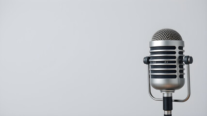 podcast microphone with sounds waves and light gray background. Generative AI