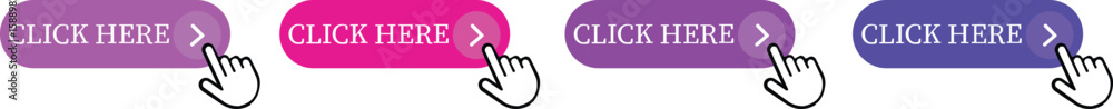Fototapete Click Here Button Icon set.Pointer Click button. Modern action button mouse click symbol. Computer mouse click cursor or Hand pointer symbol. Cursor arrow icon. Clicking finger. Vector illustration.
