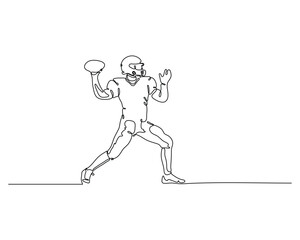 Minimalist one line drawing of a quarterback preparing to throw the football. Continuous line artwork for vector illustrations, posters, and sports-themed designs.