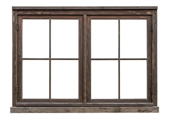 Fototapeta premium Rustic wooden window frame with six panes isolated on white background