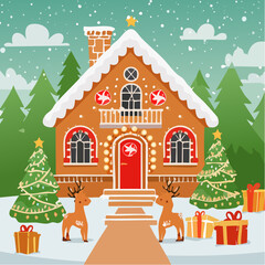 Fototapeta premium illustration of of gingerbread house decoration