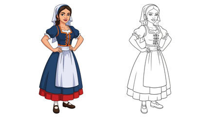 Fototapeta premium Morgiana Character Coloring Page Featuring Colored and Detailed Outline Figures for Kids