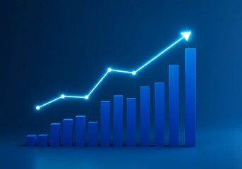 A blue graph shows a steady increase in business growth