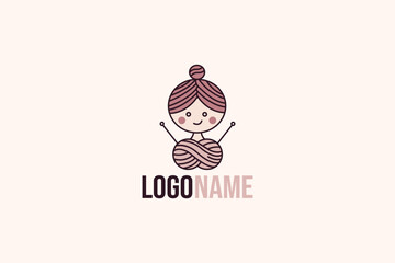 A heartwarming logo featuring a kindly granny surrounded by or interacting with colorful knitting balls and needles. Conveys warmth, tradition, craftsmanship, comfort, and handmade charm.

