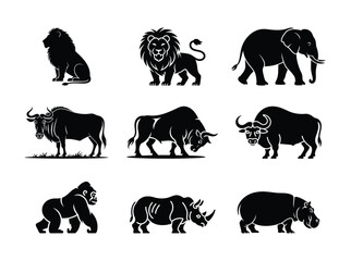 African Safari Animals Silhouettes Vector Icons
