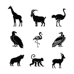 Wild Animals Silhouettes Vector Icons Set