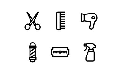 Minimalist hair salon tools icons set for modern design and branding