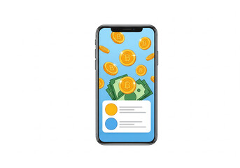 "Money Pop!" &ndash; Isometric Flat Vector Phone with Gold Dollar Coins Erupting (Minimal Fintech Cartoon Style).