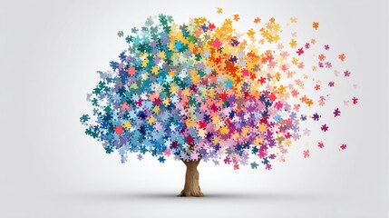 Colorful tree of abstract leaves