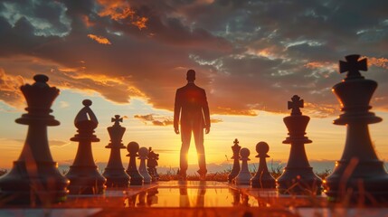 Fototapeta premium chess battle, victory, success, leader, teamwork, business strategy . business man wear business suit move prepare move king chess pieces, plan strategy lead successful business competition leader.