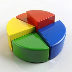 Colorful 3d pie chart segments isolated on white background