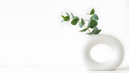 Eucalyptus branch in white donut vase minimalist aesthetic home decor stock photo image design 92