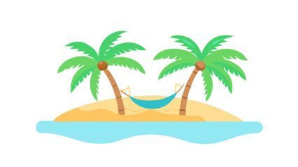 Tropical island getaway with palm trees and hammock vector illustration for summer vacation design