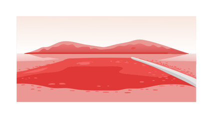 Obraz premium Red water landscape illustration with mountains and reflection scenic view nature background art design