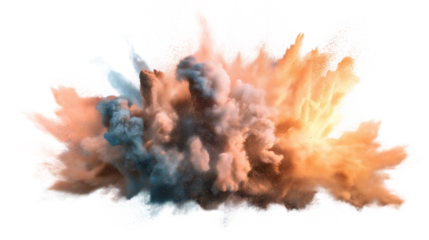Dynamic Powder Burst with Orange and Blue Colors on Transparent Layer for Overlays
