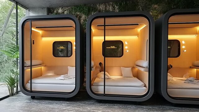 Modern Minimalist Capsule Hotel Pods Showcasing Futuristic and Compact Accommodation