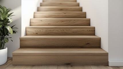 Modern wooden staircase leading up in a bright interior space
