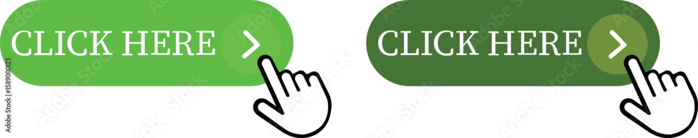 Poster click here button icon set.pointer click button. modern action button mouse click symbol. computer m