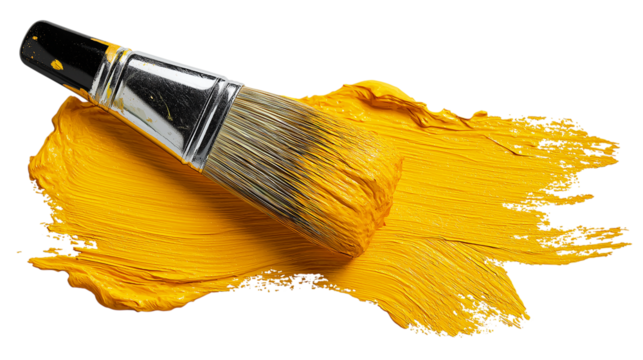 Dynamic Yellow Paint Brushstroke on Clear Background for Creative Design Elements