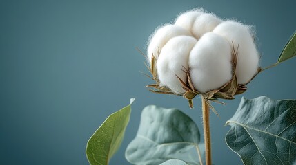 Sky Blue Cotton Field with Textured Botanical Detail