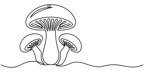 Mushroom One Line Drawing Of Minimalist Vector Icon. Abstract shaped bell mushroom. single line bell mushroom icon. Mushrooms drawing by one continuous line isolated vector