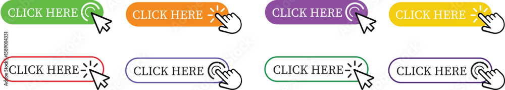 Aufkleber click here button icon set.pointer click button. modern action button mouse click symbol. computer m